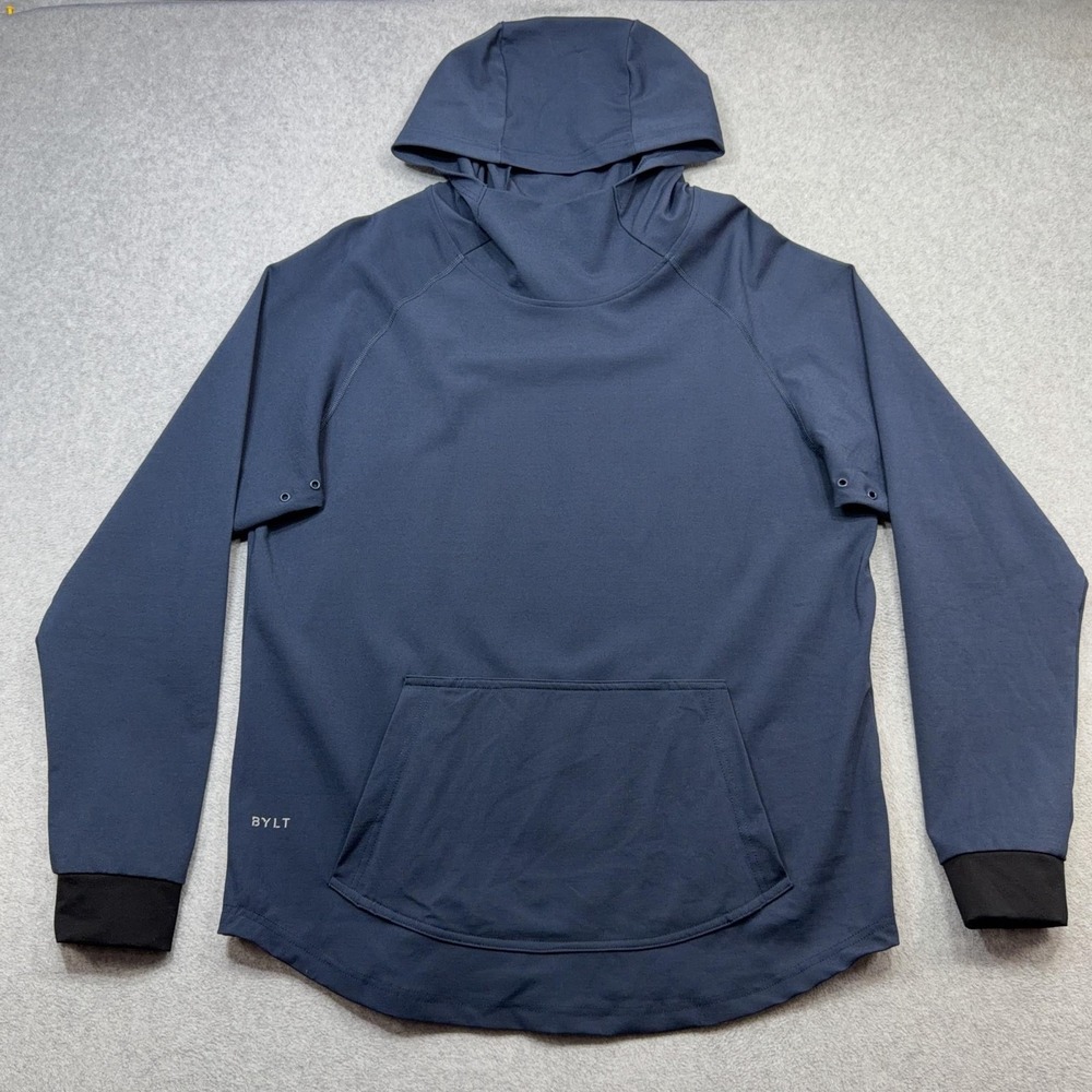 BYLT Hoodie Mens Medium Blue Premium Drop Cut Pullover Pocket Performance
